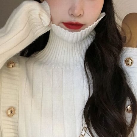 タートルネック リブニット プルオーバー 長袖 ニット レトロ 韓国ファッション レディース 大人可愛い ガーリー カジュアル DTC-656658948625
