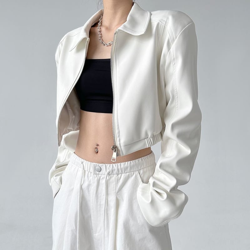 レザージャケット アウター ショート丈 ジップアップ フェイクレザー