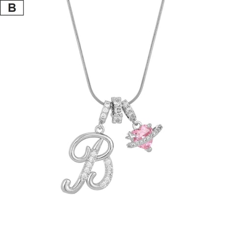 イニシャル Ａ-Ｚ ネックレス チェーン付き シルバー アルファベット ハートチャーム スネークボーンチェーン ペンダント アクセサリー 合金 ジュエリー DTCA-1026122476779