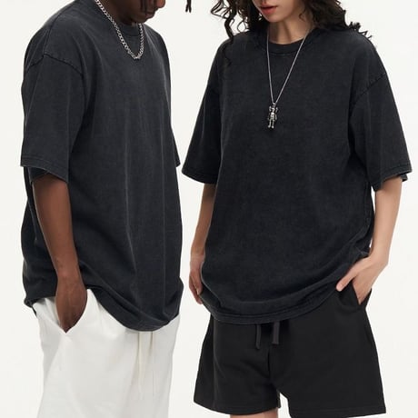 ユニセックス ヴィンテージ風 tシャツ ウォッシュ加工 オーバーサイズ ドロップショルダー ルーズ 無地 レトロ カジュアル ストリート系男子 ストリート系女子 DTCA-786974473888