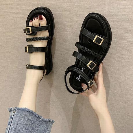バックルストラップ サンダル 4cm 韓国ファッション レディースフラットサンダル ぺだんこサンダル キュート 痛くない かわいい 靴 歩きやすい 疲れない 620344151145