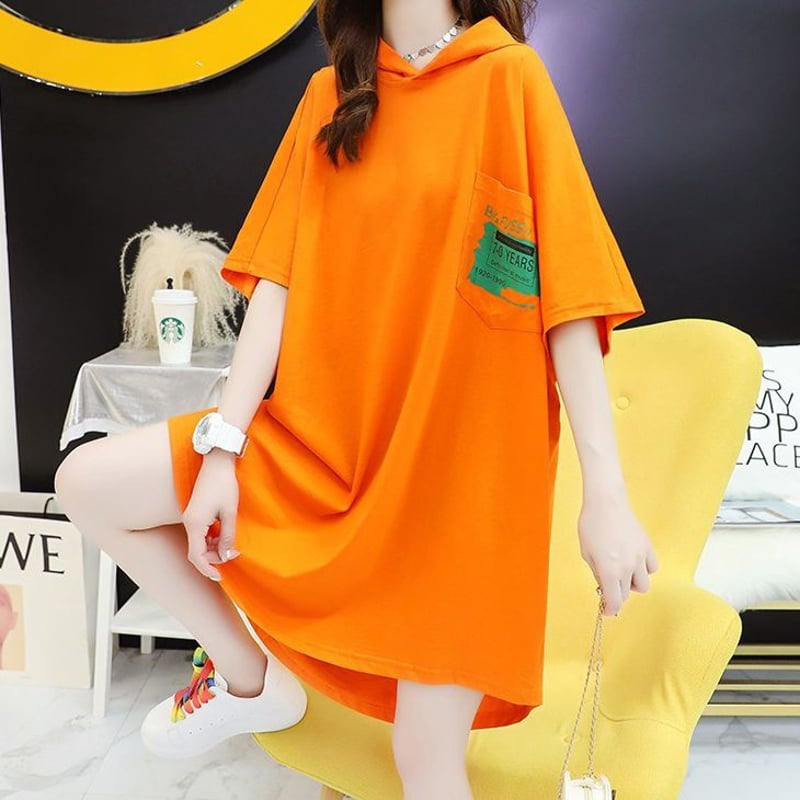 Tシャツ ワンピース パーカー ロングTシャツ フードTシャツ フード付き 