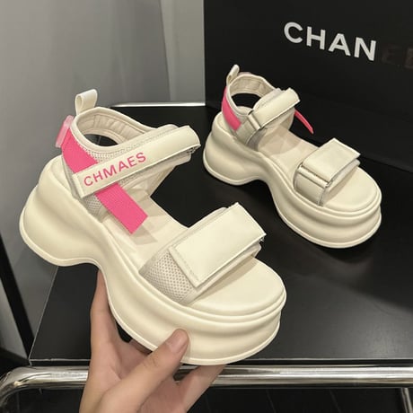 厚底 スポーツサンダル 22.0～24.5cm ボリュームソール マジックベルト 厚底ソール 厚底サンダル 美脚 カジュアル ビーチサンダル 歩きやすい DTCA-717889268011