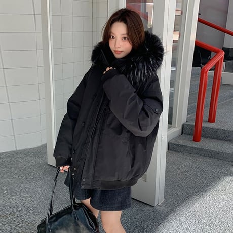 フード付き 中綿 ブルゾン フェイクファー アウター 中綿ジャケット ジップアップ オーバーサイズ ゆったり 長袖 レトロ 大人可愛い ガーリー カジュアル DTCA-973327503847