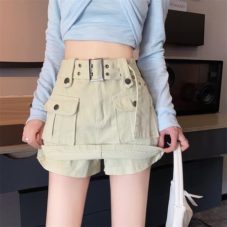 デニム ショートパンツ スカート風 ハイウエスト Aライン レトロ 韓国ファッション レディース 大人可愛い ガーリー カジュアル DTC-680226852680