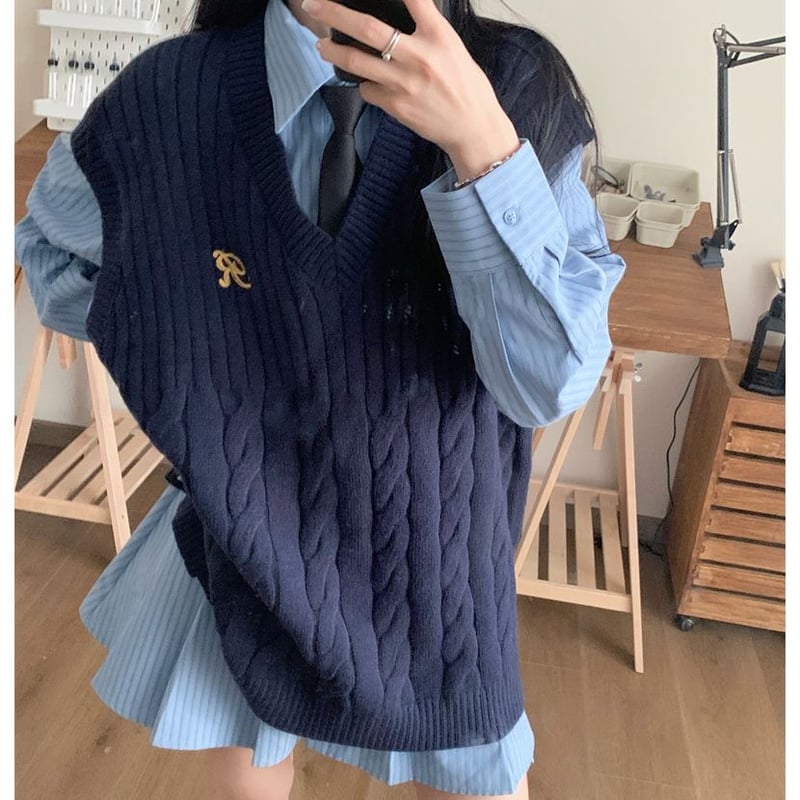 3点セット セットアップ ネクタイ付き ニットベスト シャツワンピース