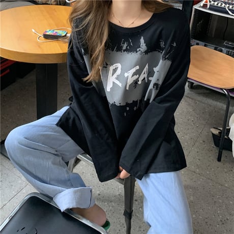長袖 Tシャツ 前後で丈違い 両側スリット韓国ファッション レディース ロングTシャツ ロンt トップス ゆったり カットソー 大人可愛い ガーリー DTC-626527399174