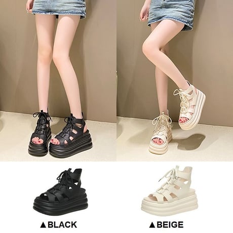 厚底サンダル グラディエーター 22.0～24.5cm サンダル レースアップ 厚底 スタイルアップ トレンド 韓国ファッション レディース DTC-795162835530