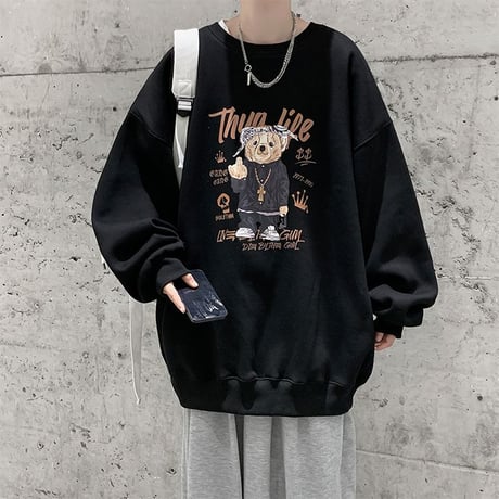 ユニセックス トレーナー クマちゃん ベアー プリント 長袖 スウェット オーバーサイズ ゆったり 韓国ファッション メンズ レディース カジュアル ストリート DTC-656851641972