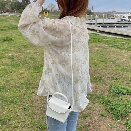 花柄ブラウス パフ袖 シフォン 透け感 長袖 韓国ファッション レディース 大人可愛い ガーリー フェミニン DTC-640922225325