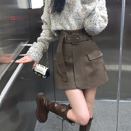 ラップ風 PUレザー スカート ミニスカート ハイウエスト スリム Aライン フェイクレザー レトロ 韓国ファッション レディース 大人可愛い ガーリー DTC-684015462393