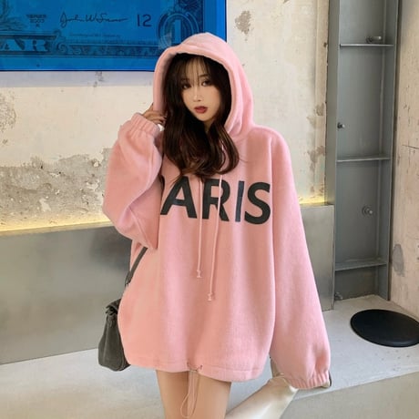 フリース パーカー プルオーバー ルーズ 韓国ファッション レディース フーディー ゆったり 大きめ カジュアル ストリート系 DTC-631590232469