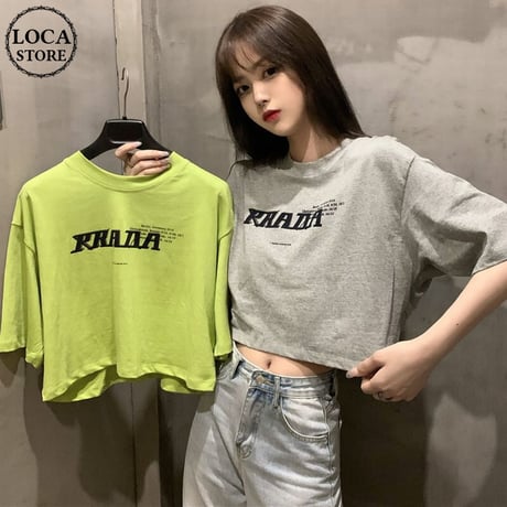 クロップド丈 Tシャツ 半袖 へそ出し ラウンドネック 韓国ファッション レディース ショート丈 トップス カットソー 夏 大人可愛い ガーリー DTC-637698084949