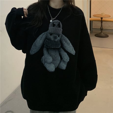 トレーナー うさぎ ラビット スウェット 厚手 オーバーサイズ 長袖 ゆったり レトロ 韓国ファッション レディース 大人可愛い ガーリー カジュアル DTC-659139065147