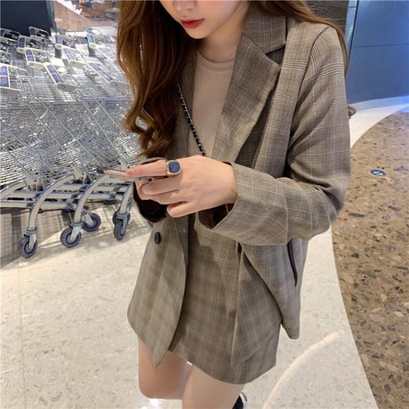 セットアップ チェック柄 テーラードジャケット ＋ スカート韓国ファッション セット レディース ハイウエスト 大人可愛い レトロ ガーリー DTC-602687382914