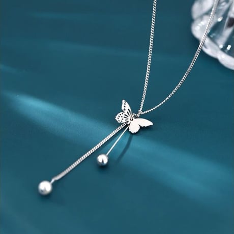 バタフライモチーフ イミテーションパール ネックレス チェーン付き レディース ペンダント アクセサリー 合金 シンプル ジュエリー アクセサリー DTCA-892215471585