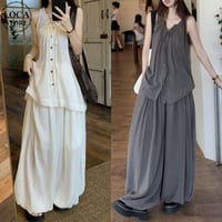 セットアップ 2点セット ノースリーブ シャツ ワイドパンツ ルーズ トップス モップパンツ レトロ 韓国ファッション レディース 大人可愛い ガーリー DTC-798283919671