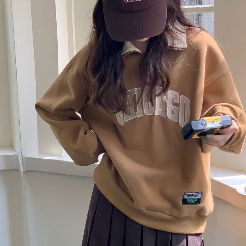 ハーフジップ トレーナー プルオーバー 襟付き 裏起毛 トップス 長袖