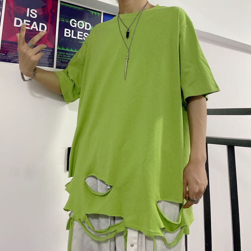 半袖Tシャツ ユニセックス ダメージ加工 ラウンドネック 3色 ユニセックス tシャツ ダメージ加工 半袖 オーバーサイズ