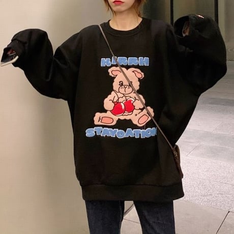 トレーナー プラスベルベット ラウンドネック シンプル ルーズ オーバーサイズ 長袖 ゆったり 韓国ファッション レディース ガーリー フェミニン カジュアル DTC-655085180955
