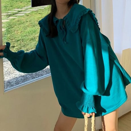 大きい襟 トップス トレーナー ブラウス 長袖 ルーズ レトロ 韓国ファッション レディース 大人可愛い ガーリー フェミニン DTC-654704055754
