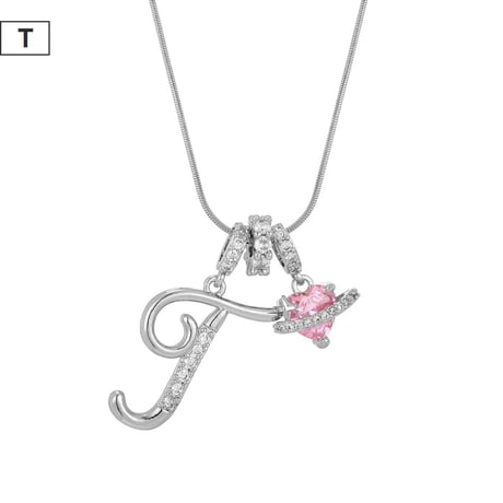イニシャル Ａ-Ｚ ネックレス チェーン付き シルバー アルファベット ハートチャーム スネークボーンチェーン ペンダント アクセサリー 合金 ジュエリー DTCA-1026122476779