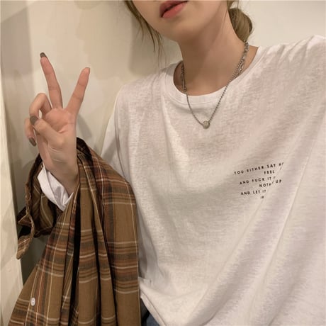 Tシャツ 2カラー 長袖 ルーズ 韓国ファッション レディース トップス 英字プリント シンプル ラウンドネック オーバーサイズ カジュアル かわいい 626233161455