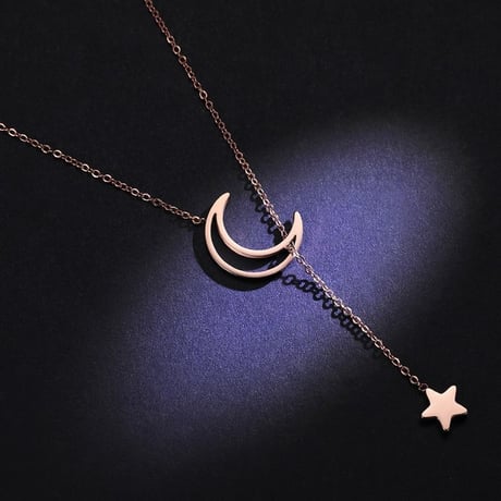 ネックレス レディース スタームーン 金属アレルギー対応 ピンクゴールド チタン316L 月 星 キラキラ ペンダント チェーン付 ジュエリー パーティー (DCT-570250705494)