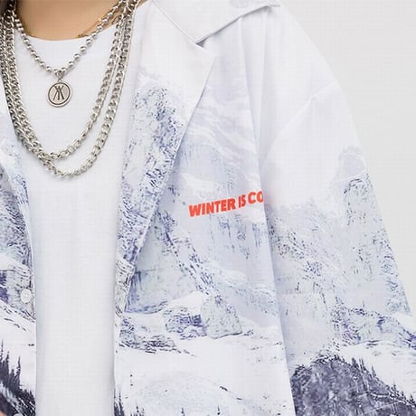 ユニセックス シャツ 柄シャツ 雪山 プリント 半袖 オーバーサイズ メンズ レディース トップス 大きめ ルーズ カジュアル ストリートファッション DTC-613602056845