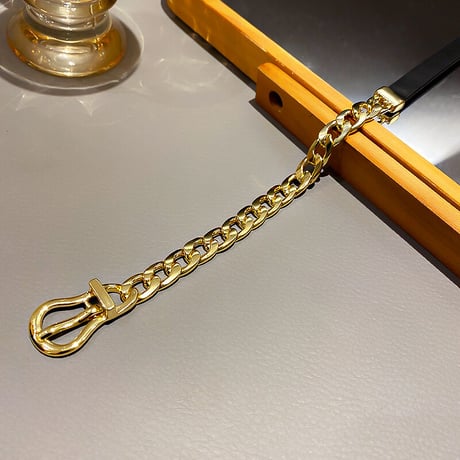 ベルトバックルモチーフ チョーカー PUレザー スネークチェーン ネックレス アクセサリー 合金 メッキ シンプル ジュエリー DTC-632733218175