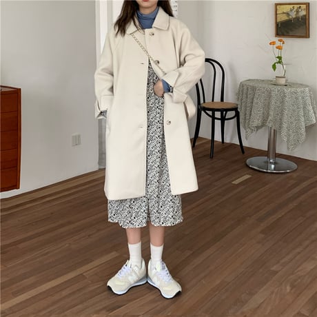 ステンカラーコート ウールコート ロングコート フェイクウール シングルブレスト アウター 長袖 韓国ファッション レディース ルーズ レトロ 大人可愛い ガーリー DTC-656977531859