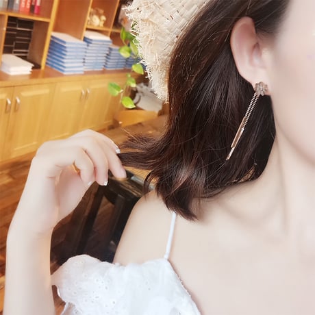 ピアス フラワー 花 チェーン 金属アレルギー対応 スタッドピアス アクセサリー チタンスチール316L DTC-573913280047
