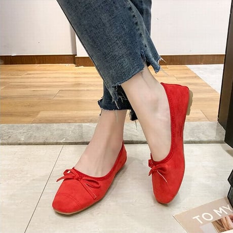 パンプス リボン フラットシューズ スエード ぺたんこ 韓国ファッション レディース シンプル フラットパンプス シューズ ラウンドトゥ キュート かわいい 598041301176