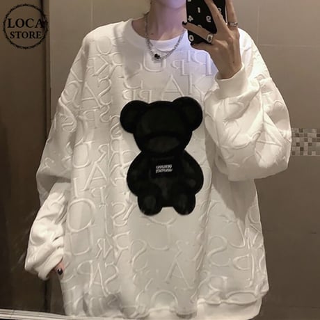 クマちゃん トレーナー ベアー オーバーサイズ 長袖 韓国ファッション レディース トップス ガーリー カジュアル ストリートファッション DTC-656631955825