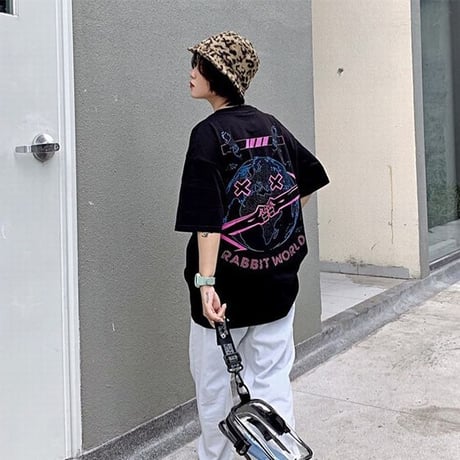 Tシャツ 半袖 メンズ レディース ユニセックス ラウンドネック アースラビット プリント かわいい オーバーサイズ 大きいサイズ ルーズ ストリート TBN-612927403068