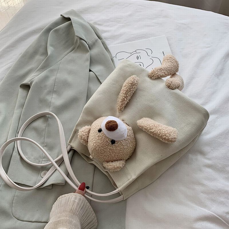 ハンドメイドヴィンテージ帆布ショルダーバッグ　くまちゃん様 かわいいクマちゃんぬいぐるみの帆布バッグ ショルダーバッグ