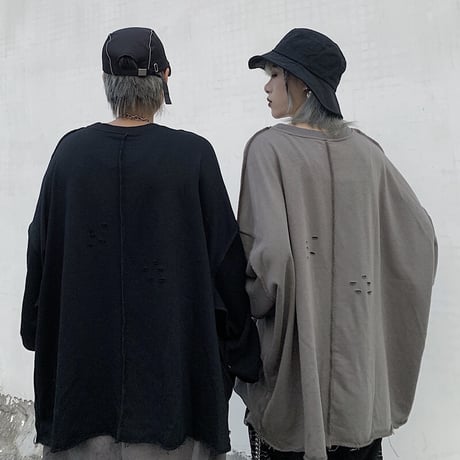 ユニセックス トレーナー メンズ レディース ダメージ加工 スウェット オーバーサイズ 大きいサイズ ルーズ ストリート TBN-600008552771