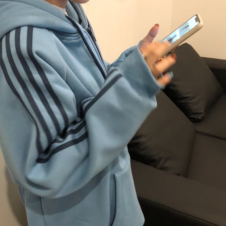 パーカー 裏起毛 袖ライン ジップアップ プラスベルベット 長袖 オーバーサイズ 韓国ファッション レディース ルーズ カジュアル ストリートファッション DTCA-732271460143