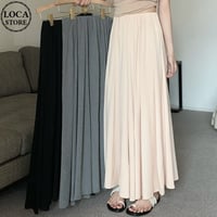 プリーツスカート ロングスカート ハイウエスト フリルスカート ウエストゴム Aライン レトロ 韓国ファッション レディース 大人可愛い ガーリー フェミニン DTC-710781002990