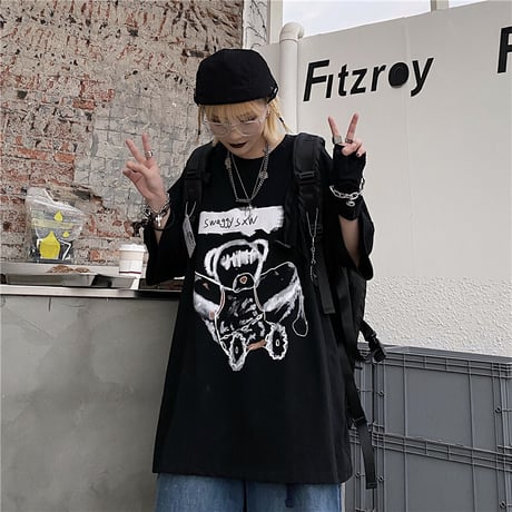 ユニセックス Tシャツ 半袖 ドロップショルダー ダーティーベア オーバーサイズ 韓国ファッション メンズ レディース トップス 暗黒系 ストリートファッション DTC-621077252226
