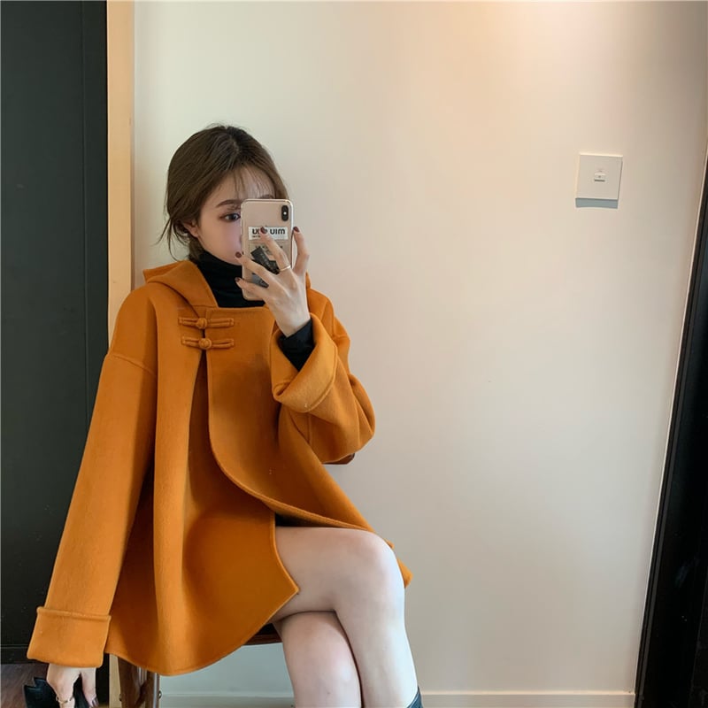 フード付き ショートコート ポンチョ風 韓国ファッション フード付き ショートコート ポンチョ風 韓国ファッション