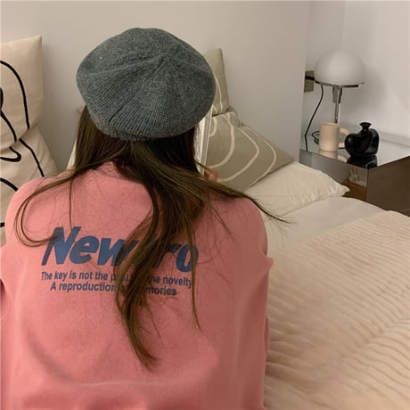 tシャツ ワンポイント バックプリント オーバーサイズ 半袖 ドロップショルダー クルーネック シンプル ルーズ レトロ 大人可愛い ガーリー カジュアル DTCA-645393552994
