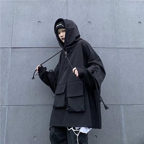 ユニセックス パーカー 袖レースアップ 重ね着風 プルオーバー 長袖 オーバーサイズ カジュアル 韓国ファッション メンズ レディース 韓国ストリートファッション DTC-653707770281