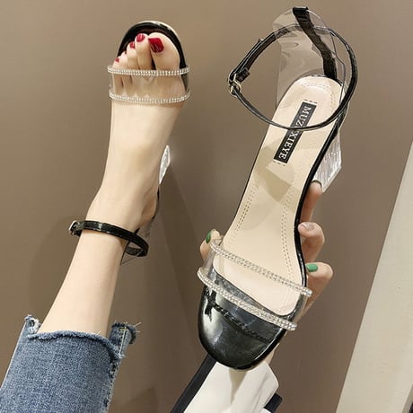 サンダル クリアヒール クリアストラップ ヒール7cm 韓国ファッション レディース サンダル クリア キュート 痛くない かわいい 靴 歩きやすい 59530339128