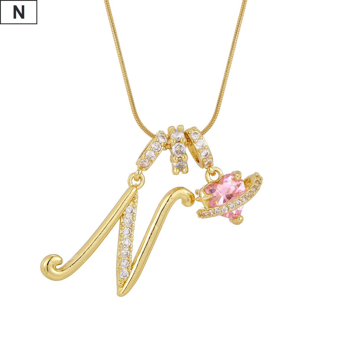 イニシャルA ハート型ネックレス イニシャル A-Z ネックレス チェーン付き ゴールド アルファベット