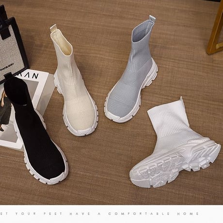 厚底 ソックススニーカー ショートブーツ 22.5〜25.0cm ソックスシューズ ハイカット スニーカー 歩きやすい 美脚 韓国ファッション レディース DTCA-665744835240