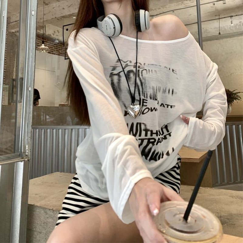 Rest&Recreation ワンショルダー Tシャツ 韓国ベージュ Rest & Recreation RR ONE SHOULDER LONG SLEEVE TOP レスト