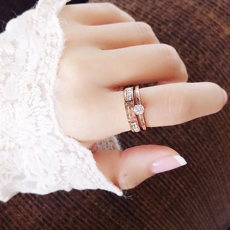 リング 指輪 金属アレルギー対応 2連リング CZ ローズゴールド アクセサリー シンプル チタンスチール316L DTC-571214294981