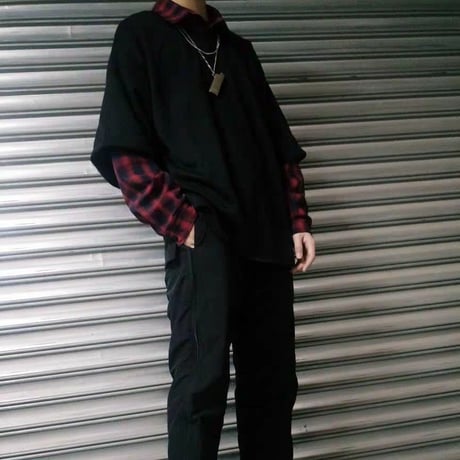 ユニセックス メンズ レディース カットソー レイヤード風 Tシャツ チェック柄シャツ ネルシャツ ドッキング オーバーサイズ オルチャン 韓国 韓国ファッション (DTC-583286459353)