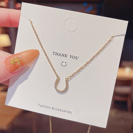 ネックレス ホースシュー 馬蹄 CZ 金属アレルギー対応 チェーン付き U字 ペンダント アクセサリー チタン メッキ シンプル ジュエリー DTC-a652504161020